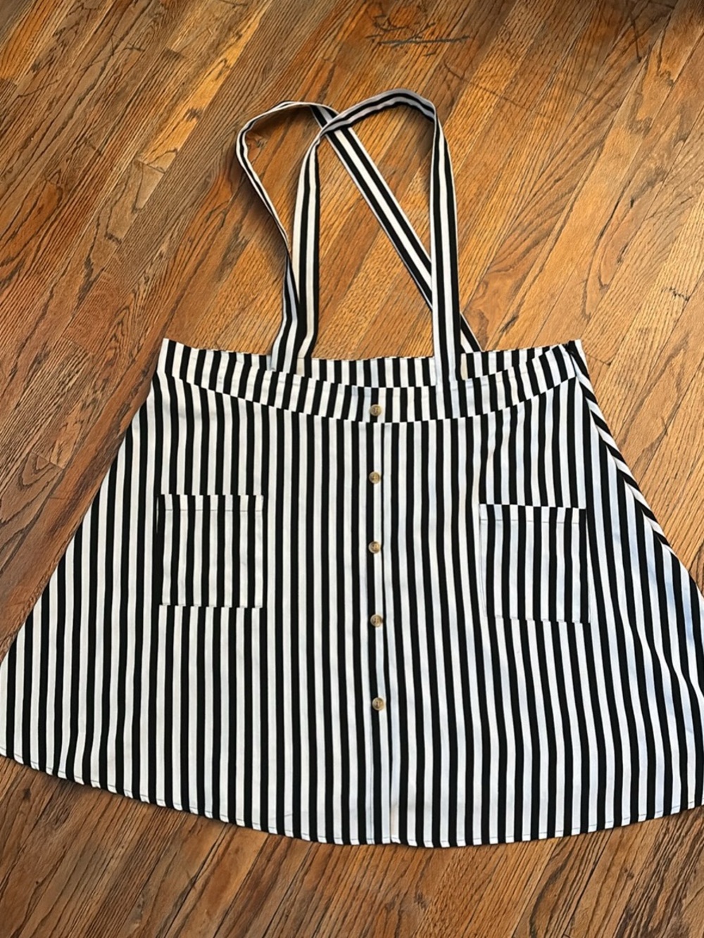 SHEIN Black and White Vertical Stripe Suspender Skirt